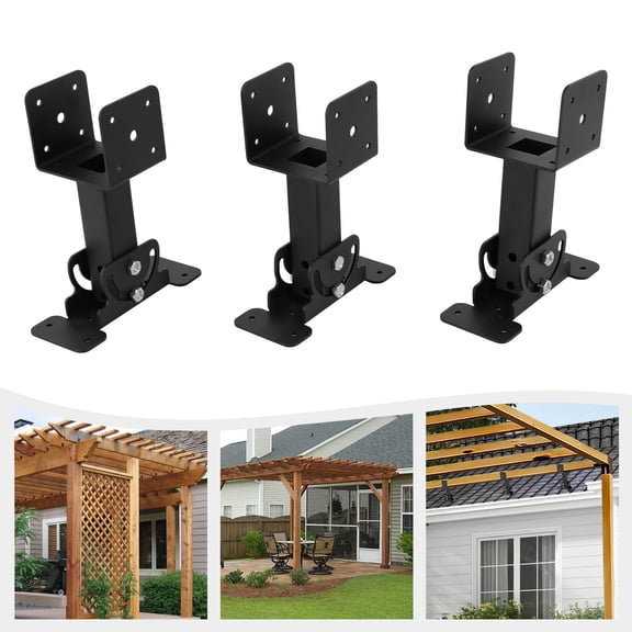 ToppiJoy 3Pcs Roof Riser Brackets Kit, 0-180 Adjustable Pergola Beam Brackets Saddle Roof Riser Post and Beam Mount Kit for Wood Post Gazebo Pergola (Black)