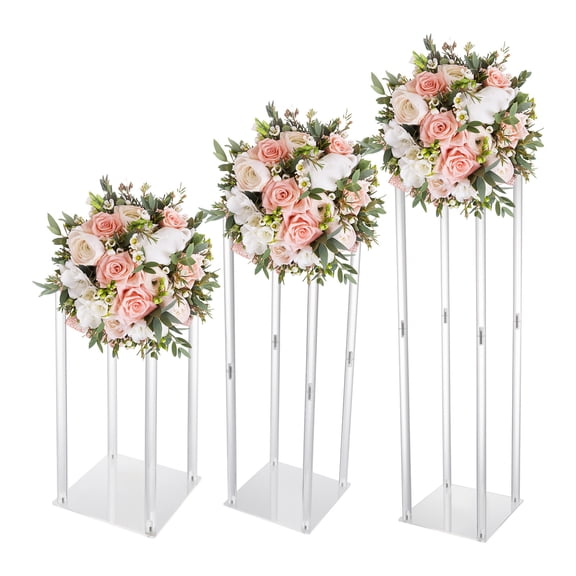 ToppiJoy 3Pcs Wedding Flower Stand, Column Stand Flower Holder, Acrylic Geometric Centerpieces for Table, Home Party Wedding Decorations Clear