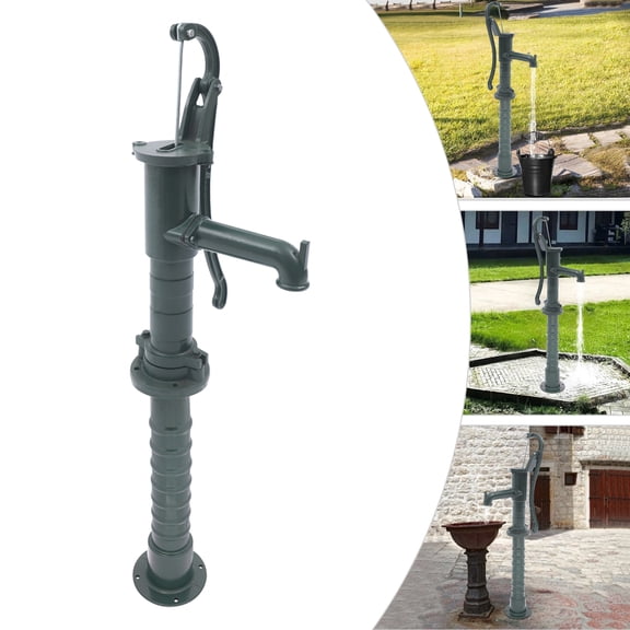 ToppiJoy 4.36ft Antique Hand Water Pump, Heavy Duty Manual Hand Pitcher Pump with Stand Cast Iron for Outdoor Garden Pond Backyard Dark Green