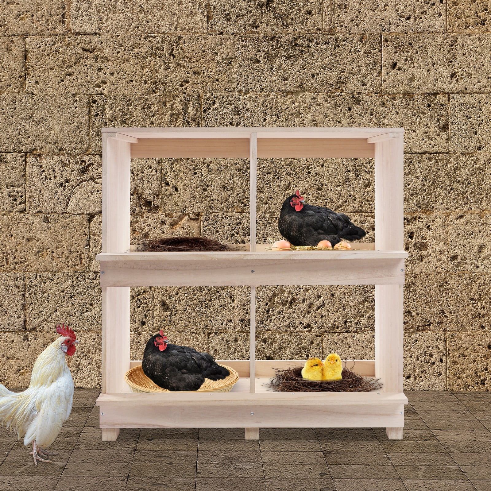 ToppiJoy 4 Compartment Chicken Laying Boxes, 4 Hole Nesting Box for Chickens, Wooden Nesting Boxes for Chickens
