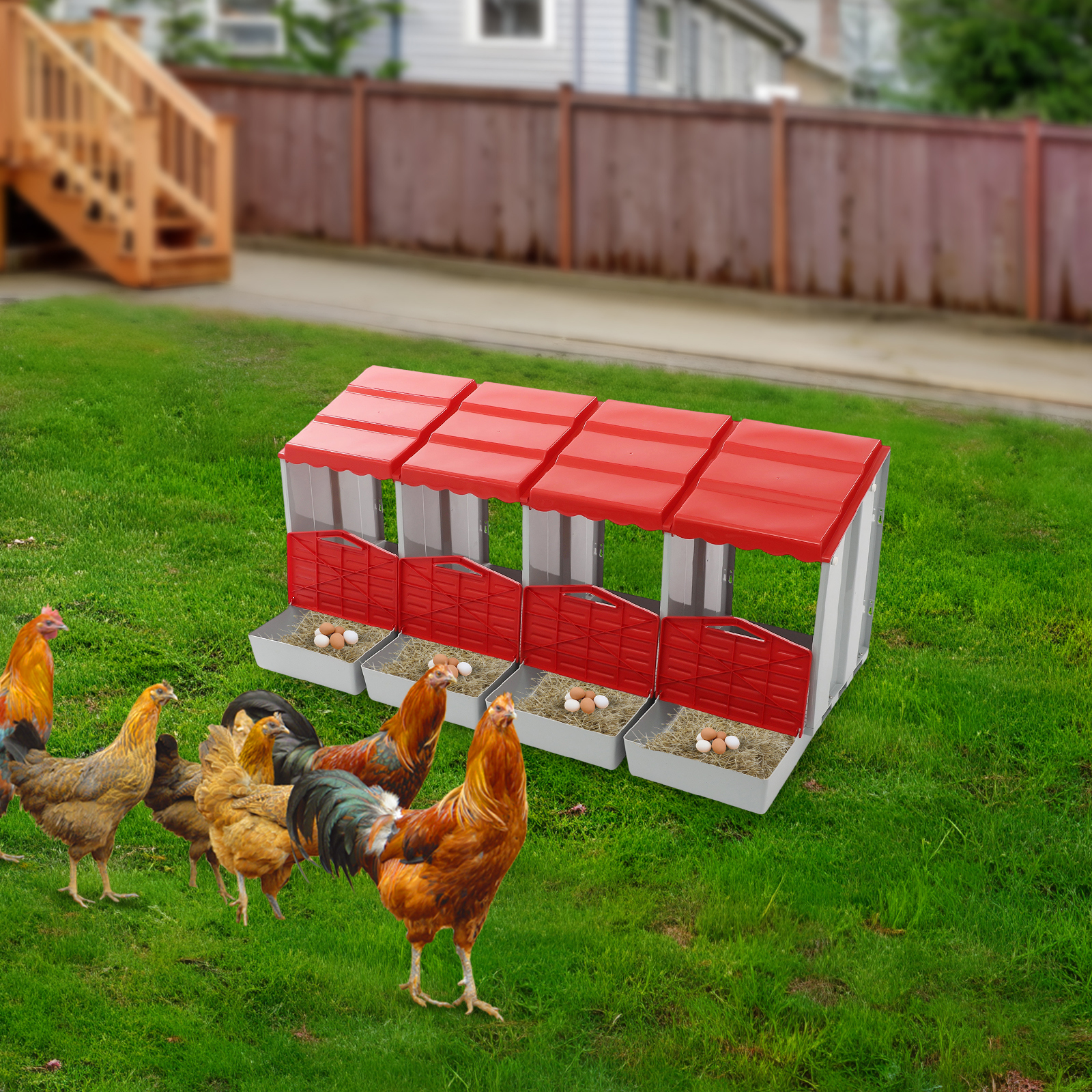 ToppiJoy 4-Compartment PP Chicken Nesting Boxes, Egg Laying Box with ...