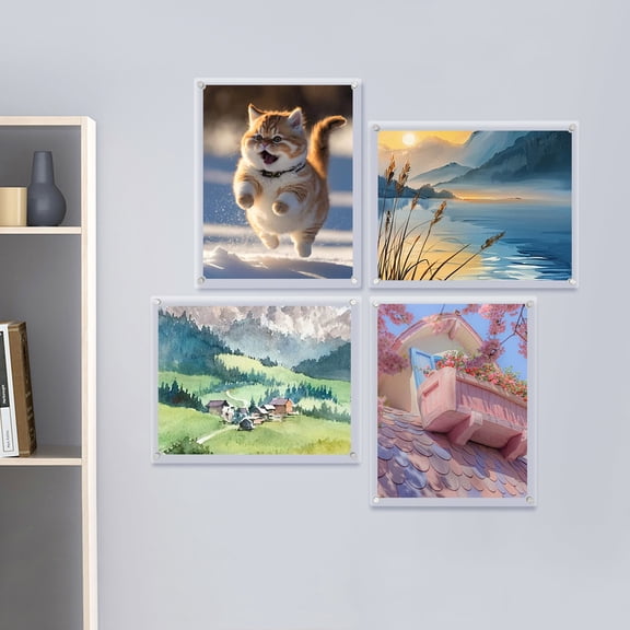 ToppiJoy 4 Pack Acrylic Picture Frames, Clear Picture Frames for Wall, Hanging Photo Frame for Home Office Display