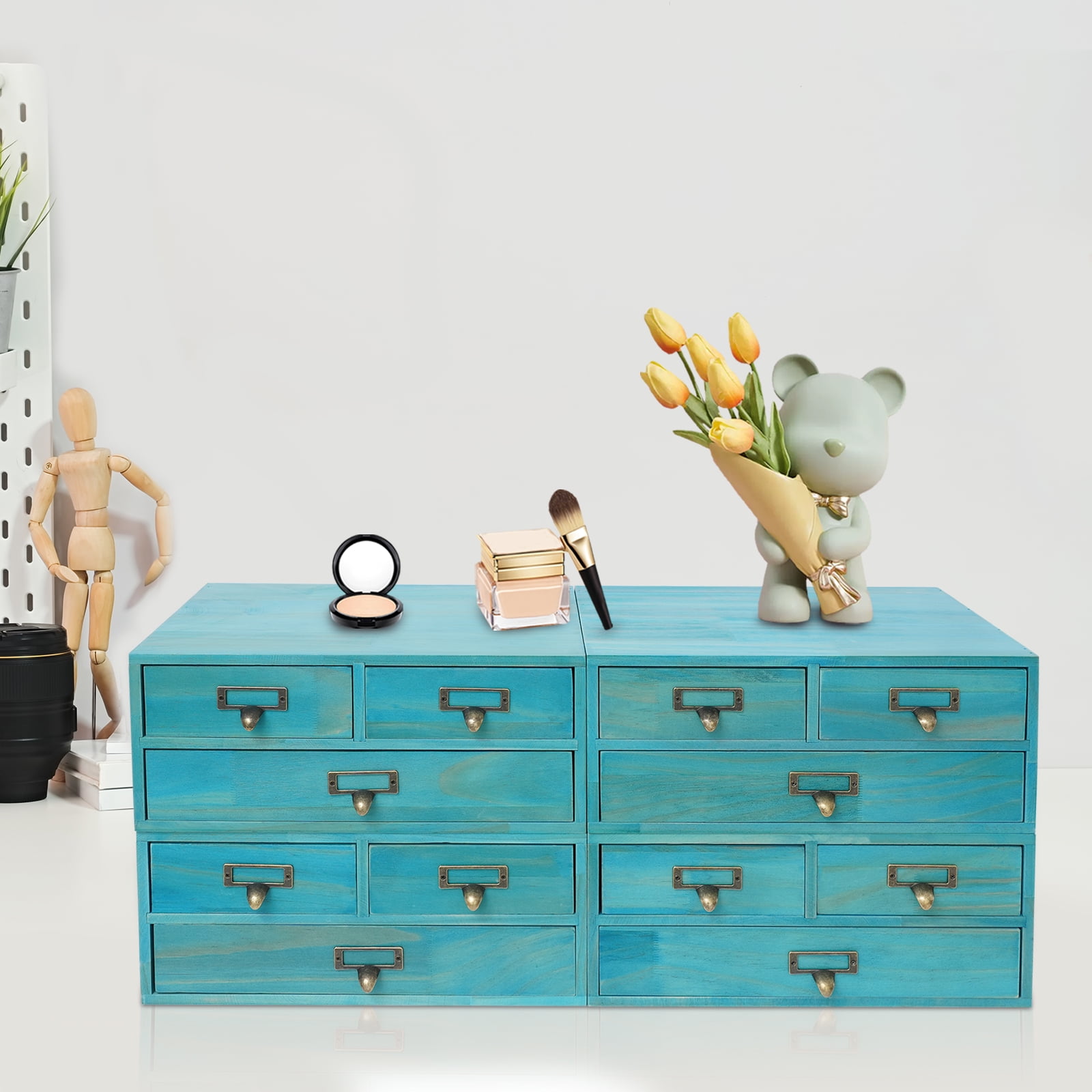 ToppiJoy 4-Pack Vintage Desktop Cabinet with 3 Drawers, Wooden Desktop ...
