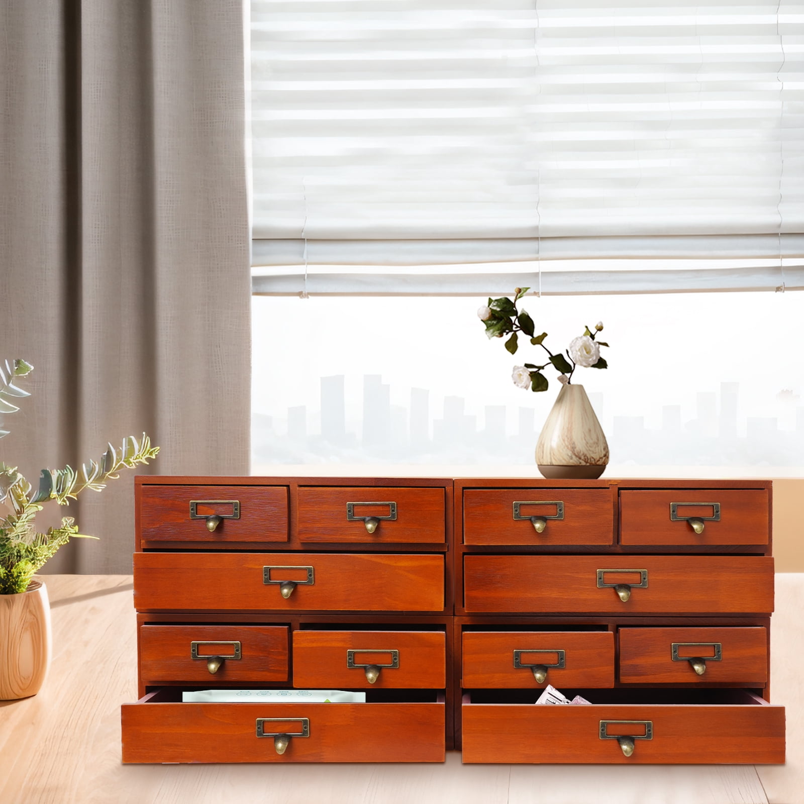 ToppiJoy 4-Pack Vintage Desktop Cabinet with 3 Drawers, Wooden Desktop ...