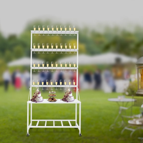 ToppiJoy 4-Tier Champagne Wine Glass Display Stand with Wheels Storage Rack, Holds 40 Cups, Bar Holder for Parties, Wedding, Events White