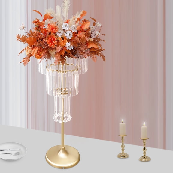 ToppiJoy 4 Tier Floor Standing, Gold Flower Stand, Wedding Flower Stand, Countertop Mount