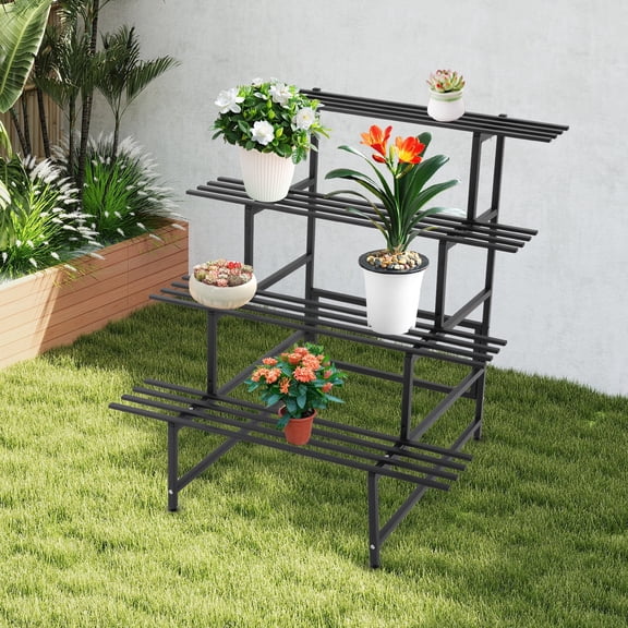 ToppiJoy 4 Tier Flower Ladder Shelf, Metal Plant Display Holder Outdoor Plant Stand Decor Flower Pot Holder Rack Shelving Unit for Balcony Garden Living Room (39.37*32.28*39.37in)