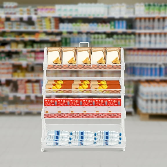 ToppiJoy 4-Tier Retail Candy Display Rack with Baskets, Metal Snack Organizer, Stable Structure, Retail Store Display White