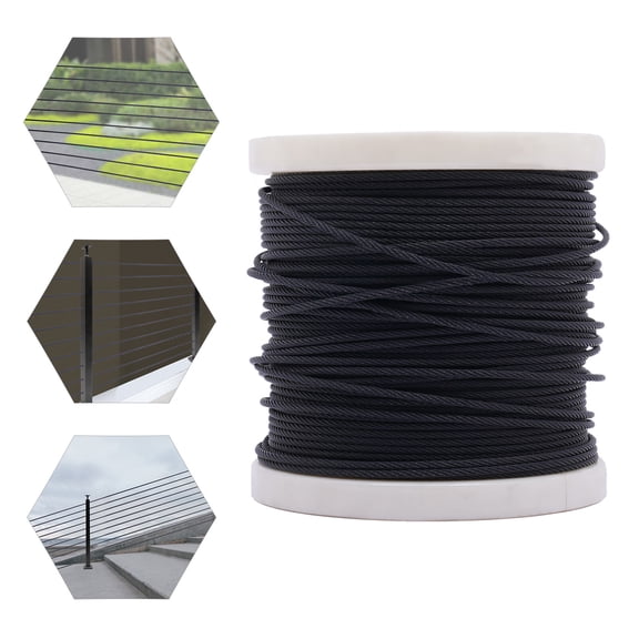 ToppiJoy 400FT Stainless Steel Wire Rope, 1/8" Black Multifunctional Wire Rope, Aircraft Cable, 580KG Breaking Strength, Wire Cable for Outdoor, Yard, Garden