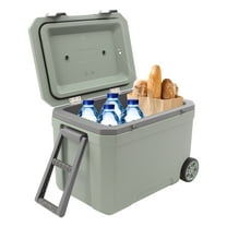 ToppiJoy 45L Portable  Ice Retention Ultra-Light Wheelded Cooler, Use of Hot and Cold Cooling Box with Cup Holders for Camping Traveling(Green, Gray)