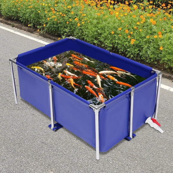 ToppiJoy 47.2*31.4*19.6in Above Ground Pool, Koi Pond with Drain Valve, PVC Canvas with Stainless Steel Frame, for Aquaculture (Blue, Silver)