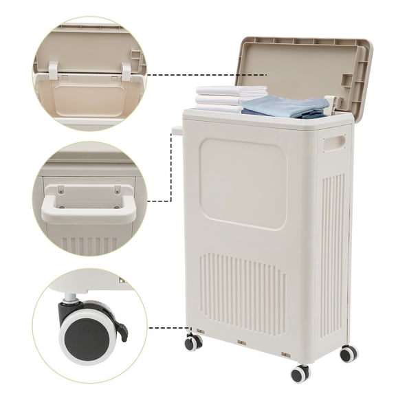 ToppiJoy 48L Removable Laundry Hamper with Lid, Wheels, Side Pocket (Milky White)