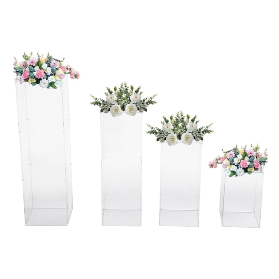 ToppiJoy 4PCS Acrylic Pedestal Stands, Pedestal Display Plinth Pillars for Wedding Ceremony Birthday Decor
