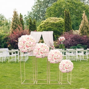 ToppiJoy 4Pcs Metal Gold Vase, Square Vase Metal Flower Stand Wedding Centerpieces, Display Rack Flower Stand for Wedding Party Table Gold