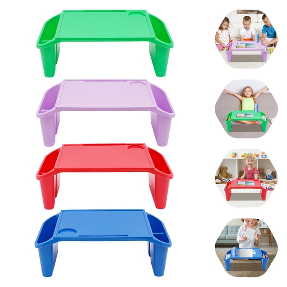 ToppiJoy 4Pcs Portable Lap Desk Tray, Plastic Breakfast Laptop Trays with Side Pockets, for Writing Eating Game Classroom Multicolour