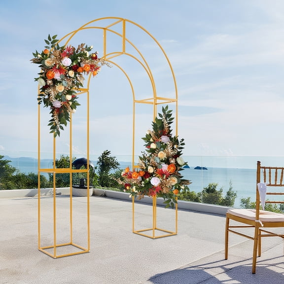 ToppiJoy 5*7.5ft Wedding Arch Flowers Frame, Backdrop Stand, Wedding Party Arch Backdrop Stand Gold