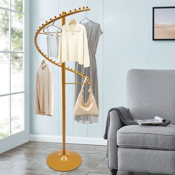 ToppiJoy 5.91ft Portable Spiral Clothing Rack, Rotating Iron Clothing Rack, Garment Rack with Base for Home, Store (Gold)