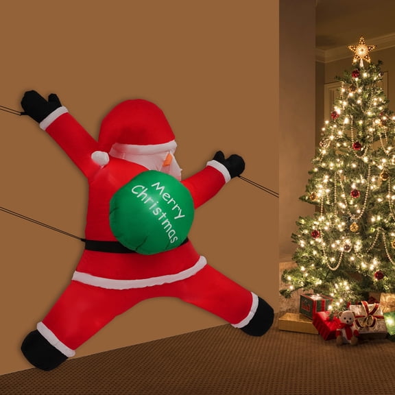 ToppiJoy 5.9ft Christmas Inflatable Santa Claus Outdoor Decorations, Climb Wall Santa Claus with Built-in LED Light, Father Christmas Figure Decor for Garden Lawn Indoor Winter Holiday