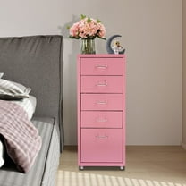 ToppiJoy 5 Drawer Lateral File Cabinet, Metal Filing Cabinets with Wheels Hanging Bars, Assembly Required 11*16.1*27.1in (Pink)