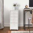 thumbnail image 1 of ToppiJoy 5 Drawer Lateral File Cabinet, Metal Filing Cabinets with Wheels Hanging Bars, Assembly Required 11*16.1*27.1in (White), 1 of 29