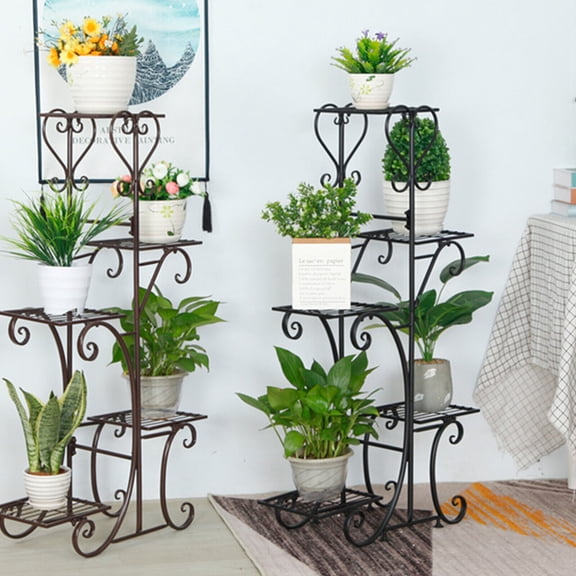 ToppiJoy 5 Layer Metal Plant Stand Shelf Anti Rust Iron Garden Flower Rack Each Tray Hold up 10kg Black