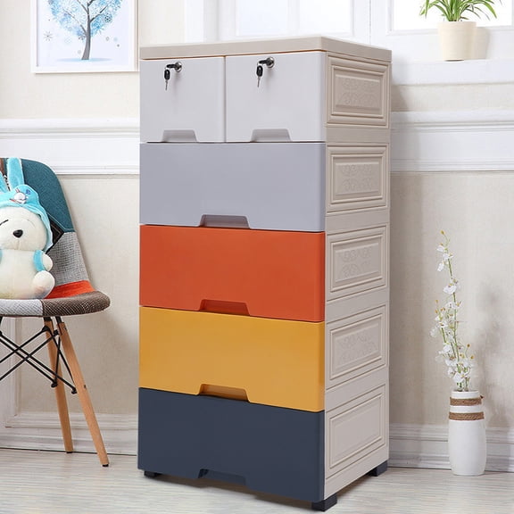 ToppiJoy 5 Layers 6 Drawer Chest Dresser Cabinet, Lockable Large Capacity Floor Storage Organizer with Smooth Slide for Home Office