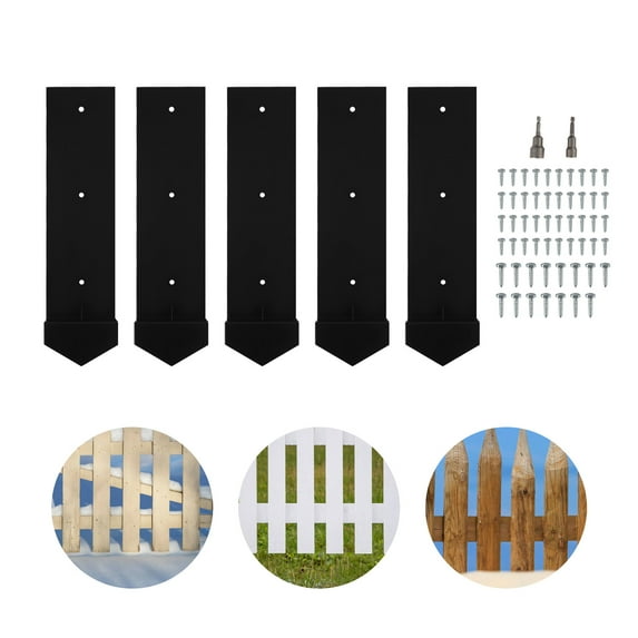 ToppiJoy 5 Pack Fence Post Anchor Metal Fence Post Repair Kit Wood Fence Post Heavy Duty Double Support Anchor Ground Spike Fence Brackets for Metal Posts (Black, 5)