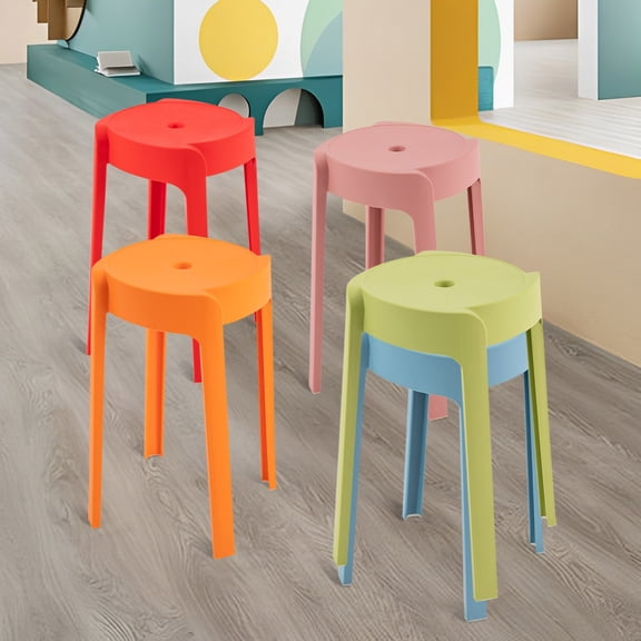 ToppiJoy 5 Pack Plastic Stackable Stools, Plastic Round Stools, Stackable Colorful Stools, Backless Bar Stool for Classroom Students School (Multi-colored)