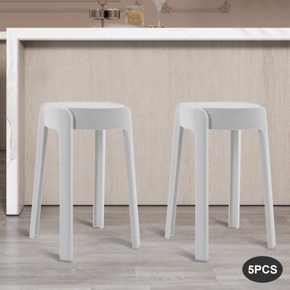ToppiJoy 5 Pack Plastic Stackable Stools, Plastic Round Stools, Stackable Colorful Stools, Backless Bar Stool for Classroom Students School (White)
