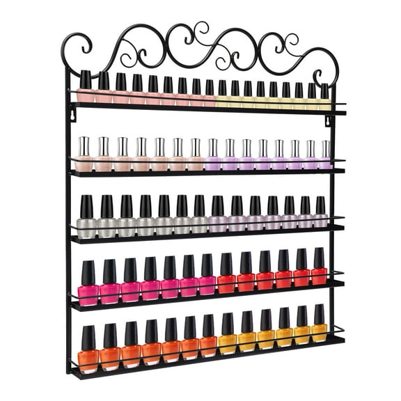 ToppiJoy 5 Tier Rectangular Nail Polish Rack Wall Mounted Display Organizer Holder Stand Metal