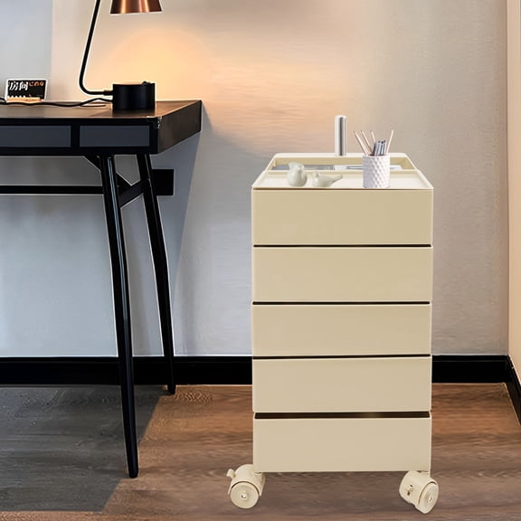 ToppiJoy 5 Tier Storage Cabinet with Wheels, 360° Rotating Sofa Side Cabinet, Portable Storage Rack Mini Storage Small Coffee Table for Bedroom Kitchen Office (Khaki)