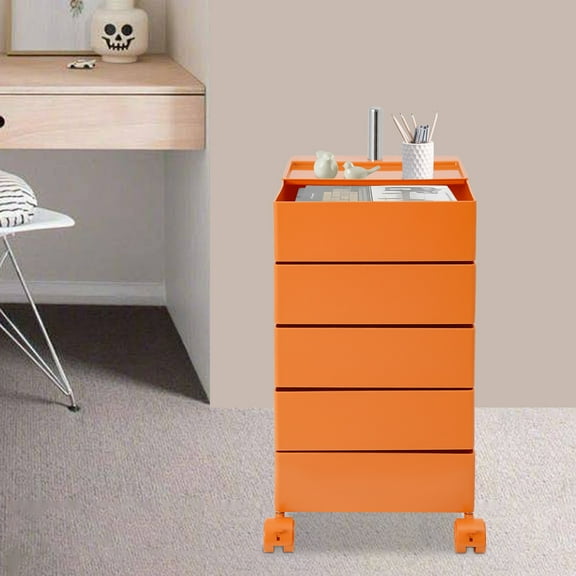 ToppiJoy 5 Tier Storage Cabinet with Wheels, 360° Rotating Sofa Side Cabinet, Portable Storage Rack Mini Storage Small Coffee Table for Bedroom Kitchen Office (Orange)