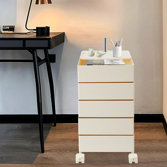 ToppiJoy 5 Tier Storage Cabinet with Wheels, 360° Rotating Sofa Side Cabinet, Portable Storage Rack Mini Storage Small Coffee Table for Bedroom Kitchen Office (White)