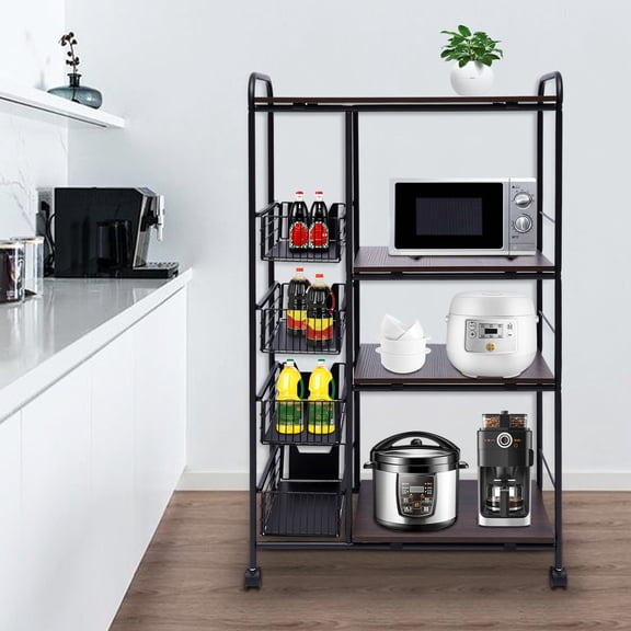 ToppiJoy 5 Tiers Rolling Microwave Cart, Kitchen Storage Rack, Serving Cart, Kitchen Storage Cart for Pantry Bathroom Office Living Room