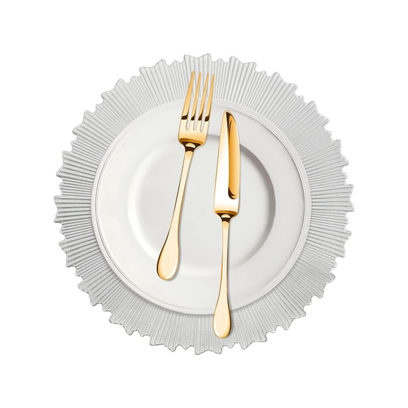 ToppiJoy 50 Pcs Modern Charger Plates Set, 13in Round Plastic Spraying Paint Dinner Plate, for Dinner Wedding Party Table (Silver)