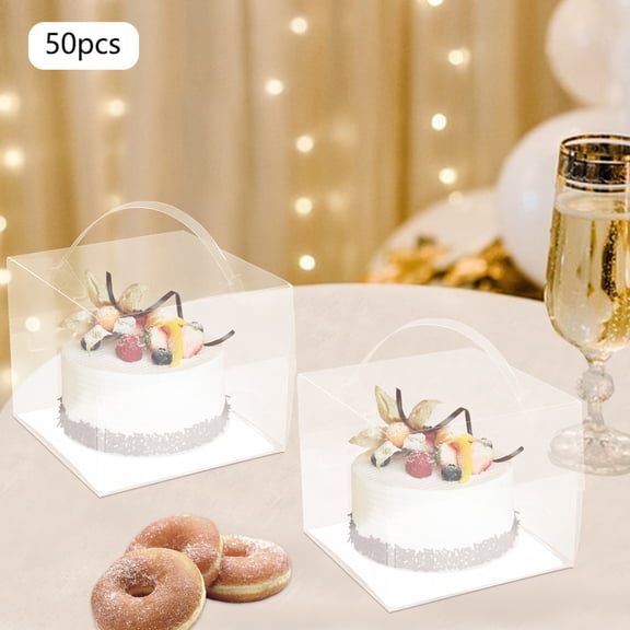 ToppiJoy 50Pcs Clear Cake Boxes and Food-grade Paperboard, Rectangle Plastic Cake Carrier Box, for Desserts, Cookies, Chocolates, Cupcakes