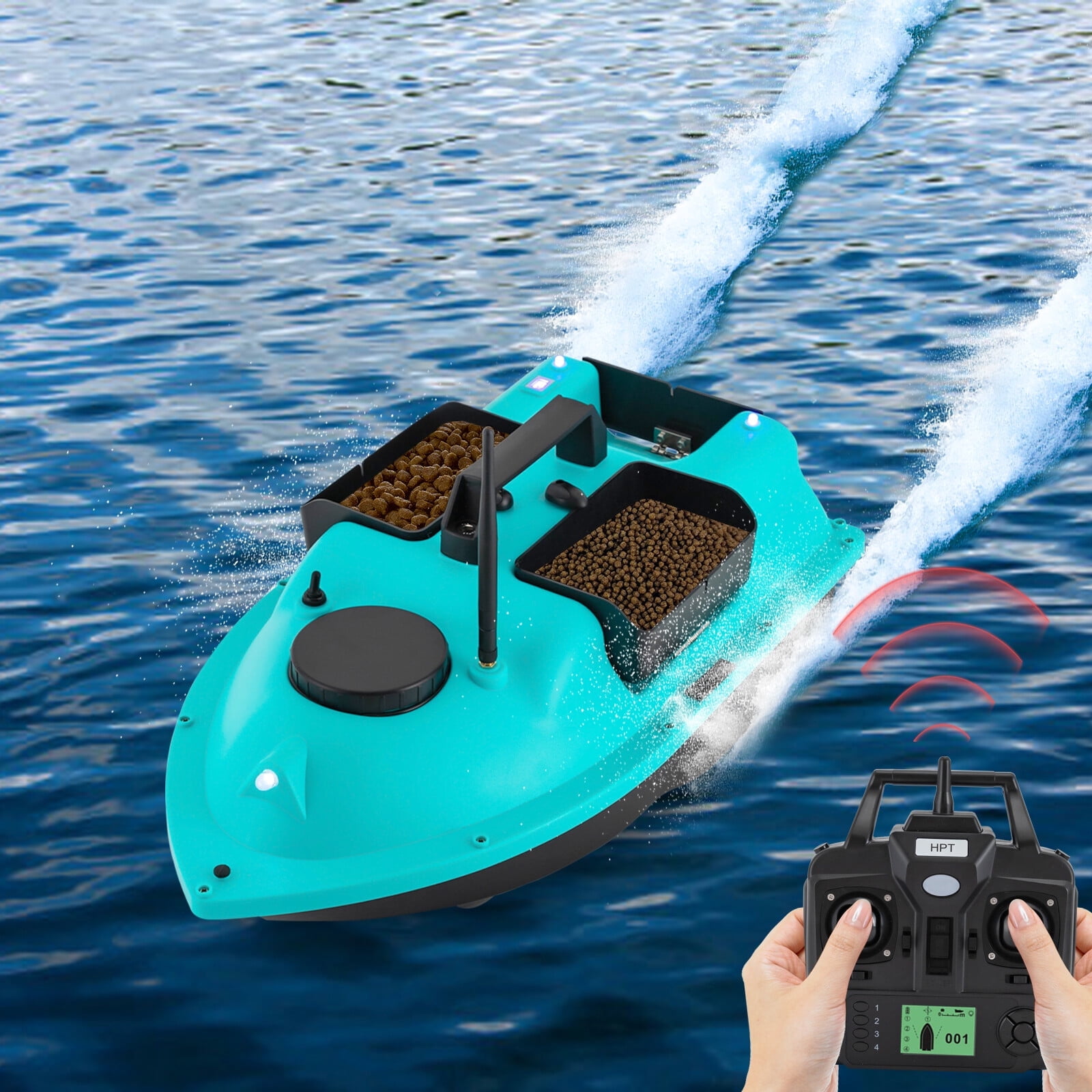 ToppiJoy 52W 5.91ft/s Fishing Boat Long-Distance Control, Fishing Bait Boat with Dual 5200mAh Battery and LCD for Lake/Ocean Angling (Blue)