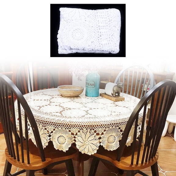 ToppiJoy 52in Round Linens Crochet Lace Tablecloth Table Doilies Knitted Farmhouse Rustic Table Cover for Wedding Kitchen Party Dining