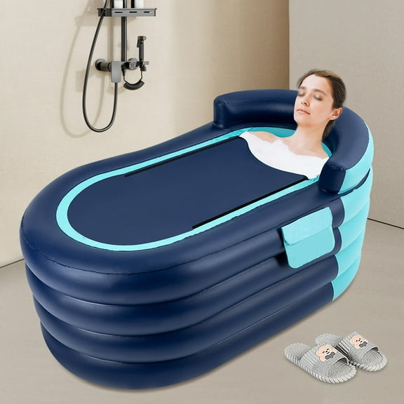 ToppiJoy 55in Foldable Inflatable Adult Bathtub with Wireless Electric Air Pump, Portable Bathtub for Hot Water Bath & Ice Bath (Blue)