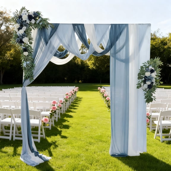 ToppiJoy 5Pcs Artificial Wedding Arch Flowers with Drapes Kit, Wedding Arch Draping Fabric for Arch Decoration, DIY Party Ceremony Reception Backdrop (Blue)