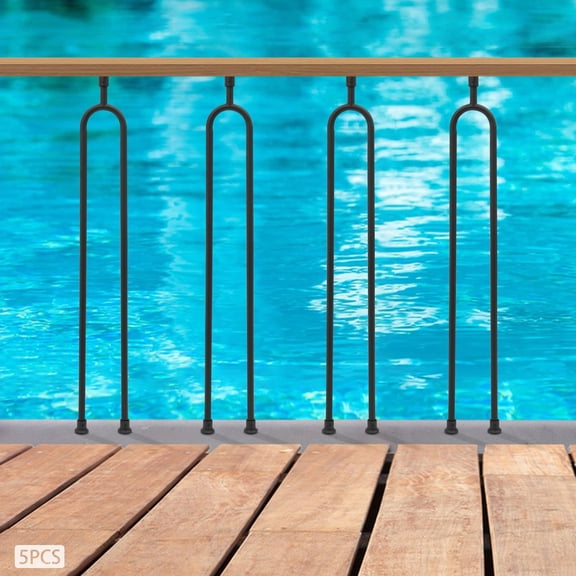 ToppiJoy 5Pcs U-shape Stair Balusters, Stair Spindles with Adjustable Top Plate, for Staircase Interior with Baluster Swivel Shoes (Black, 39.76 in)