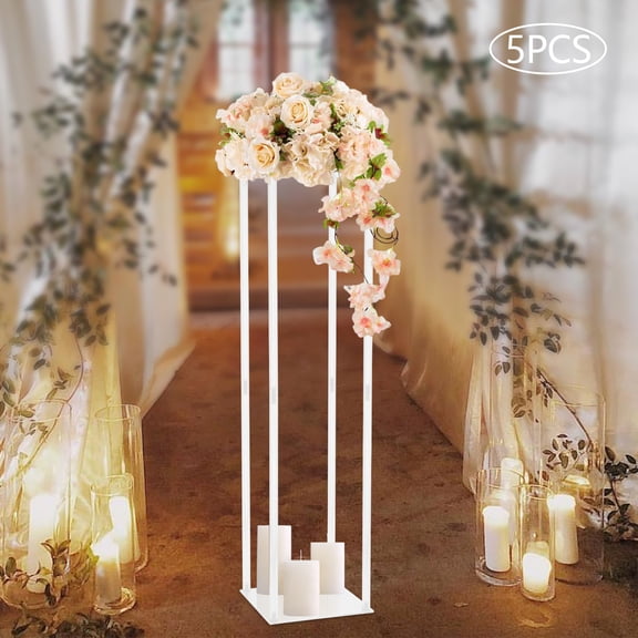 ToppiJoy 5Pcs Wedding Flower Stand, Acrylic Flower Vase Column Stand, Table Centerpiece Display, Flower Decor Display Rack for Party Wedding