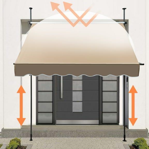 ToppiJoy 6.5-10ft Adjustable Awning, Patio Awning Sunshade Shelter with Manual Handle, Outdoor Patio Canopy Deck Awnings Aluminum Frame for Deck, Balcony (Beige)