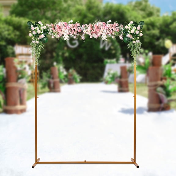 ToppiJoy 6.6ft*4.9ft Wedding Arch Stand with Bases, Square Wedding Arch for Ceremony, Weddings, Birthday Parties, Anniversaries Gold