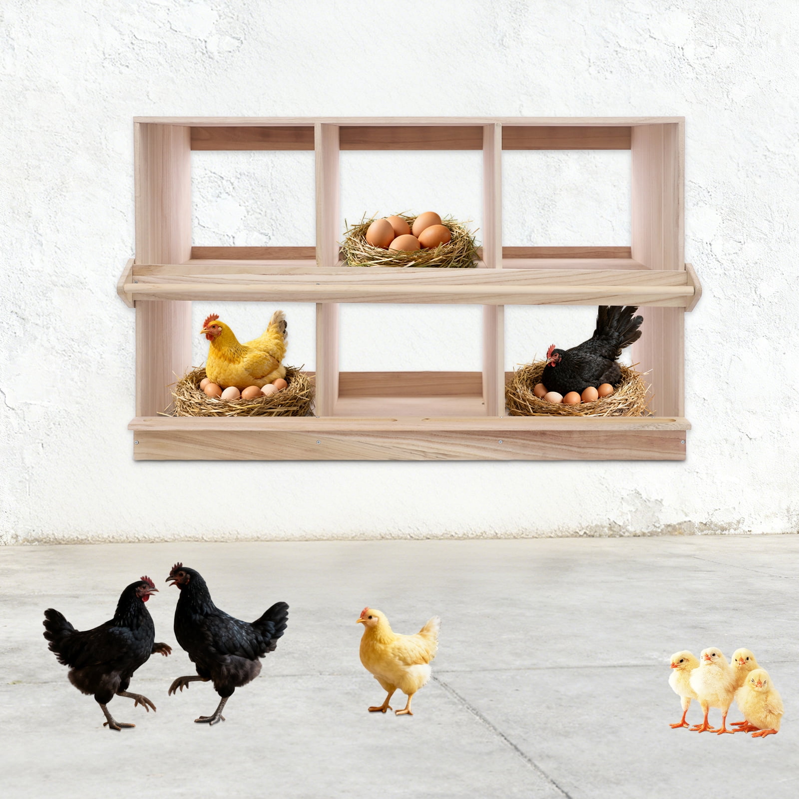 ToppiJoy 6 Compartment Chicken Nesting Box, Wooden Nesting Boxes for Chickens, Floorstanding Chicken Egg Laying Box for Backyard and Poultry Farms