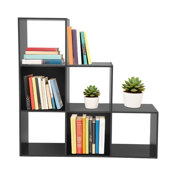 ToppiJoy 6 Cube L-Shaped Storage Organizer, Solid Wood Bookshelf, Open Book Shelf for Bedroom, Living Room, Office Black