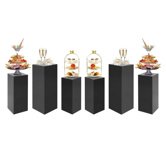ToppiJoy 6 PCS Metal Square Display Pedestal Stand, Cuboid Pedestals Display Plinth Pillars for Birthday Party Wedding (Black)