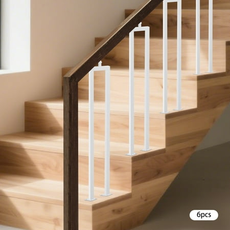 ToppiJoy 6 Pack U-Shape Heavy Duty Stair Railing Handrail, with 43° Adjustable Base, Steel Baluster Rail for Indoor/Outdoor, Home Decoration (White)