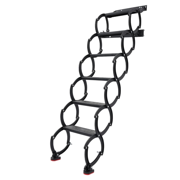 ToppiJoy 6-Steps Pull Down Attic Ladder, Retractable Folding Stairs, Wall-Mounted Retractable Ladder for Loft, Garage, Warehouse Black