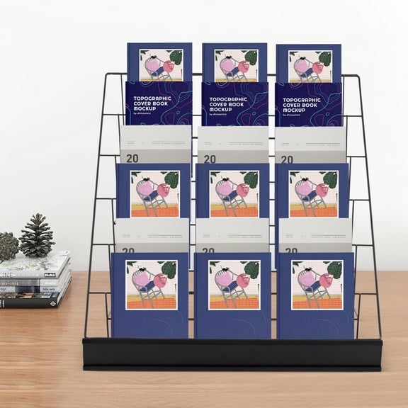 ToppiJoy 6 Tier Book Display Rack, Comic Book Display Wire Rack Greeting Card Display with Panel Fence, Brochure Display Stand (Black)